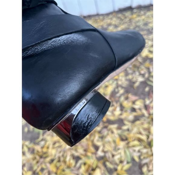 Karl Lagerfeld Paris Leather Boots 6.5 M Low Heel Mod 60s Style - Picture 7 of 16